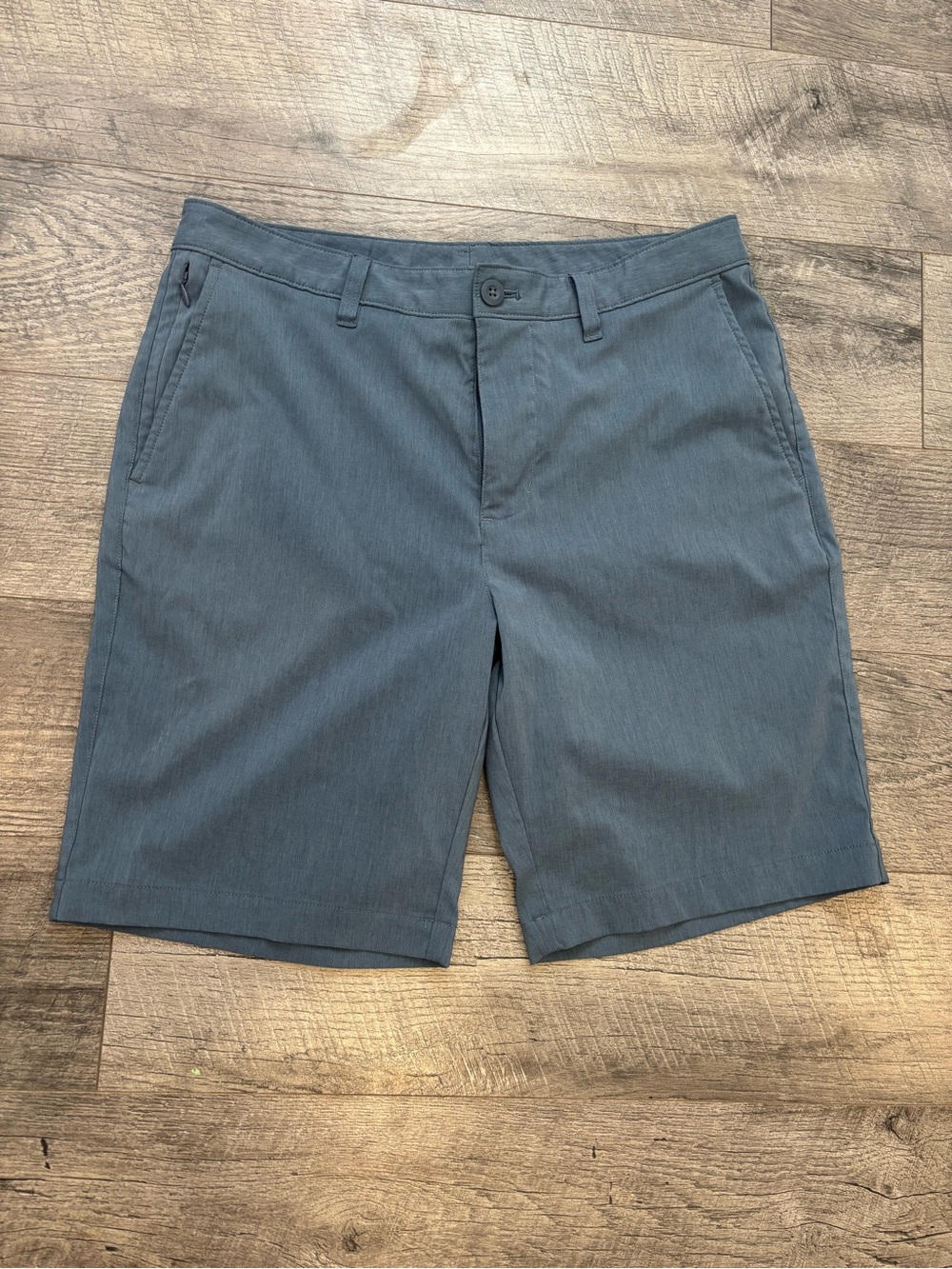 Hawker Rye Men's Gray Solid Athletic Knit Shorts Flat Front Zip Pockets 9"